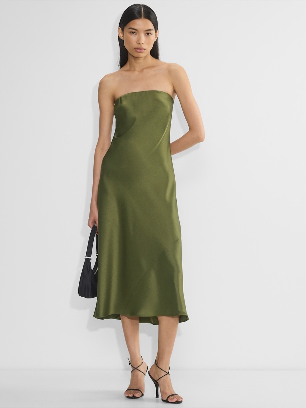 Aritzia Olive Green Charmine Satin slip Midi Dress